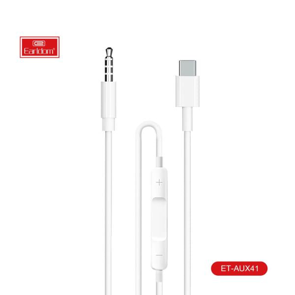 Cables Auxiliar 3.5 Mm A Tipo C Con Control De Volumen Y Manos Libres 1M 100 Cm Et-Aux41 Earldom Blanco