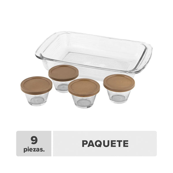 Refractario Flaneras Con Tapa Vidrio Libbey 9pcs