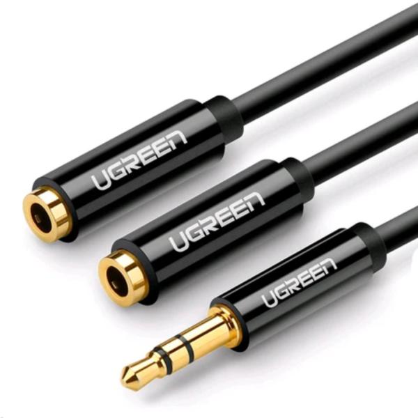 CABLE 3.5MM MACHO A 2 3.5MM HEMBRA AV134 20816 UGREEN 20CM NEGRO