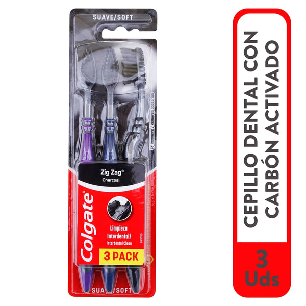 Cepillo De Dientes Colgate, Zig Zag Carbón 3 Pack