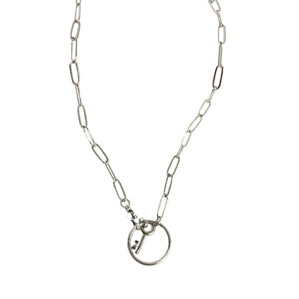 Collar De Acero Diseño Llave Plateado