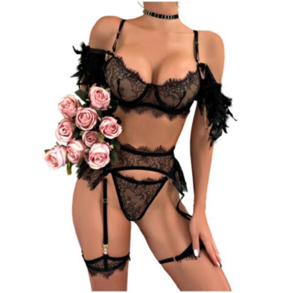 Conjunto Lenceria Yummy Modelo Ymol212888 Negro L