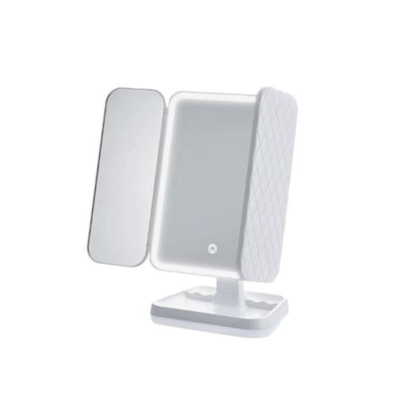 Espejo 3 Caras Plegable 180° Con Luz Led Y Aumento Blanco