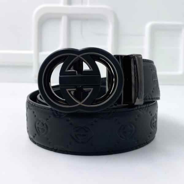 Faja Negra Marca Gucci Hebilla Iniciales Gg/Negro-Gris Estampado Grande