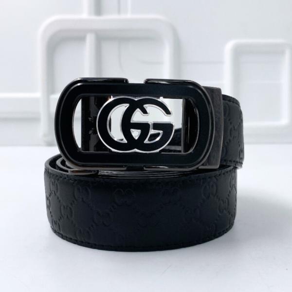 Faja Negra Marca Gucci Hebilla Plateada Iniciales Gg Estampado Grande