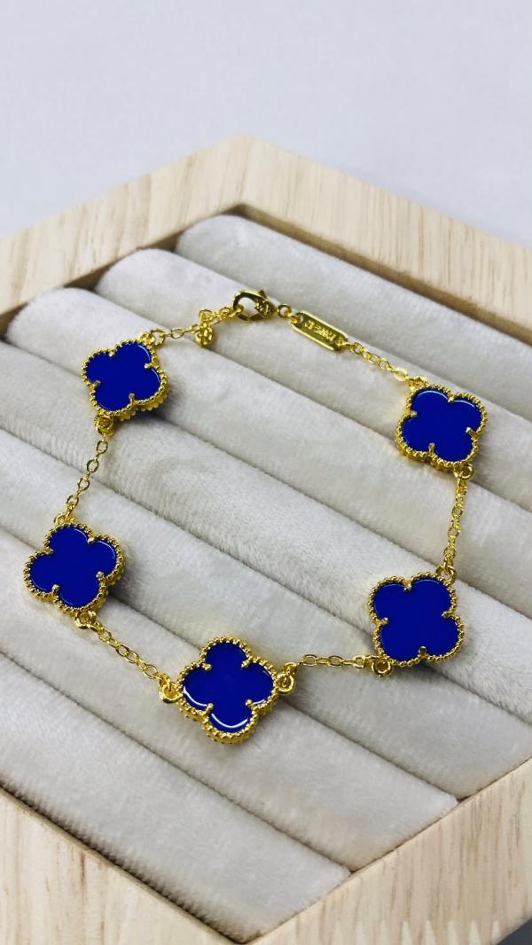 Pulsera De Acero Van Cleef & Arpels Diseño Trebol Grande Azul