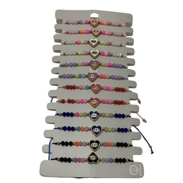 Pulsera De Hilo Diseño Corazon Con Ojo Turco Modelo Hn1579
