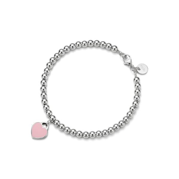 Pulsera Plateada Tiffanny & Co Diseño Corazon Rosado