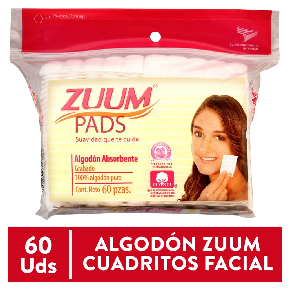 Pads Zuum Faciales Cuadrados De Algodón -60 Uds