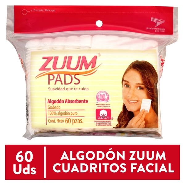 Pads Zuum Faciales Cuadrados De Algodón -60 Uds