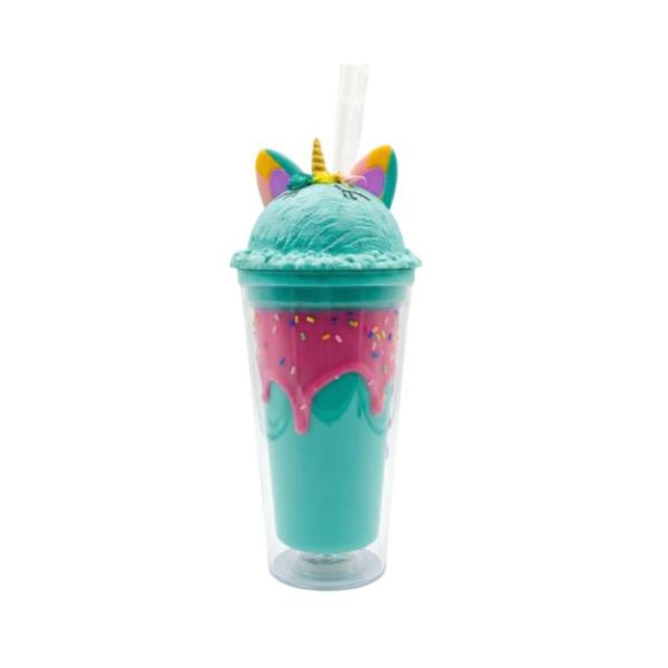 Vaso Infantil 450Ml Modelo X-185 Con Diseño Unicornio Helado Turquesa
