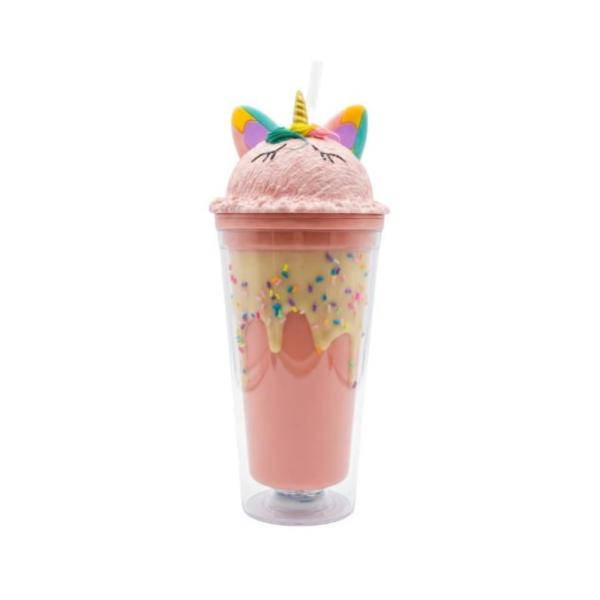 Vaso Infantil 450Ml Modelo X-185 Con Diseño Unicornio Helado Rosado Claro