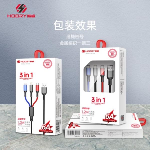 Cables Usb Micro V8 Y Iphone Lightning Y Tipo-C 3 En 1 Hoory Hr-X08