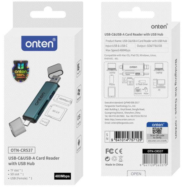 Onten Lector Memoria Usb Tipo C Y Tipo A OTN-CR537 Onte