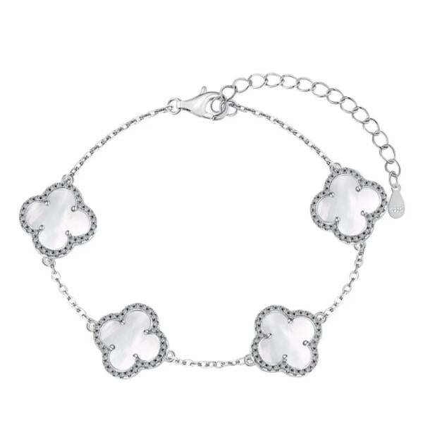 PULSERA DE ACERO VAN CLEEF & ARPELS DISEÑO TREBOL GRANDE PLATEADO