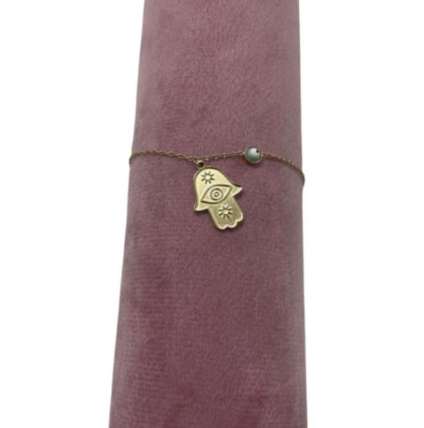 PULSERA DE ACERO DISEÑO MANO FATIMA DORADO