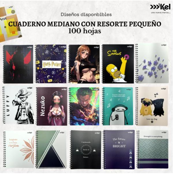 CUADERNO DE RESORTE MEDIANO VARIOS ESTILOS A ELEGIR
