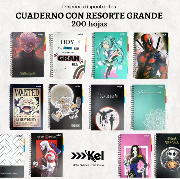 CUADERNO DE RESORTE GRANDE VARIOS ESTILOS A ELEGIR