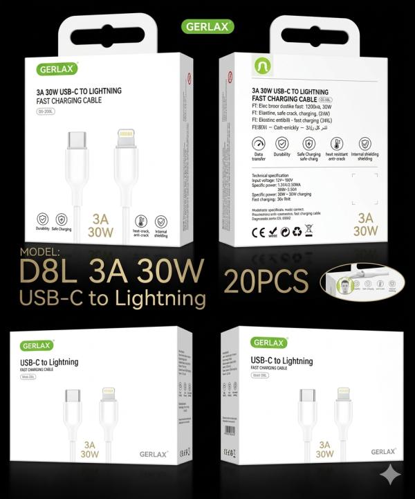 Cable Usb Lightning D8L Gerlax 1M Blanco C-l