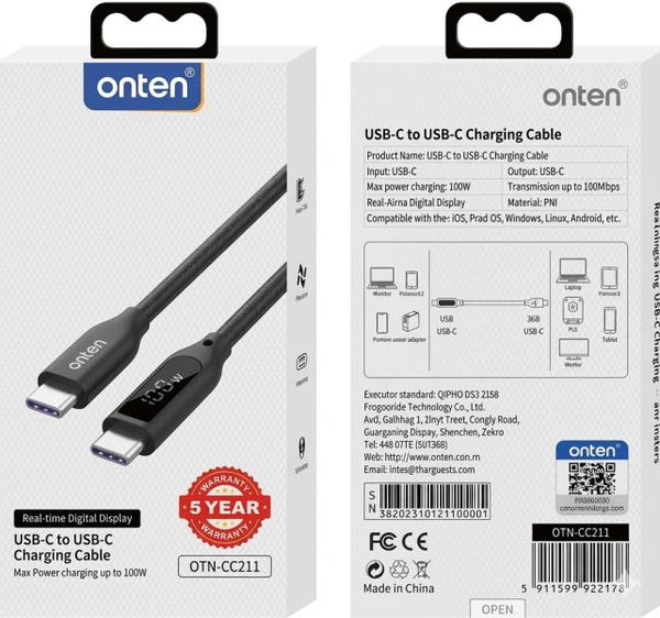 Cable Usb Tipo C Con Convertidor De Video Otn-Cc211 Onten 2M Negro