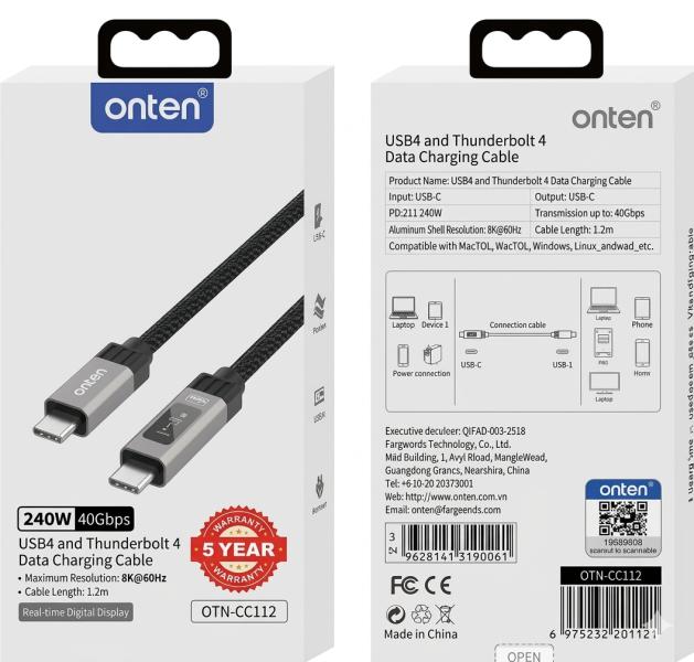 Cable Usb Tipo C Con Convertidor De Video Otn-Cc2121 Onten 1.2M Negro
