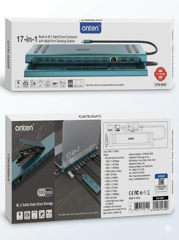 Estacion Dock Multifuncional Usb Tipo C Otn-9399 Onten Verde