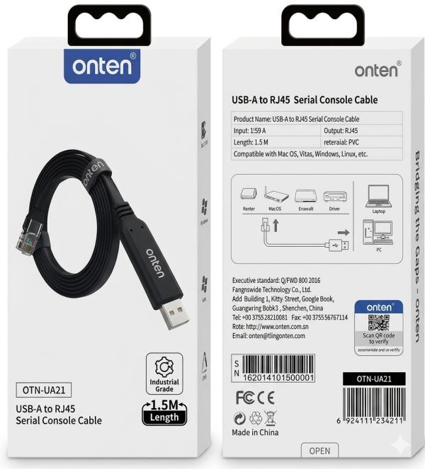 Cable Usb Tipo A Serial Consola Rj45 Otn-Ua21 Onten 1.5M Gris