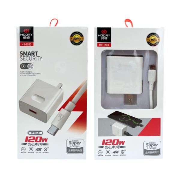 Cargador Cubo Casa 120W Hoory Con Cable Tipo C Hr-Tz03 Blanco
