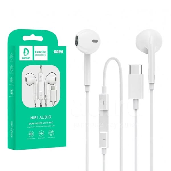 Audifonos Manos Libres Conector Tipo-c Pastilla CON Cable Stereo MP3 DR09 Denmen