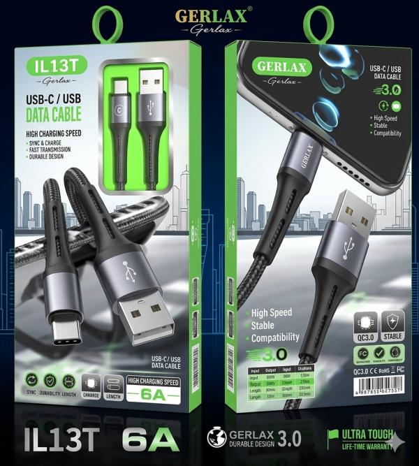 Cable Usb Tipo C L13T Gerlax Negro