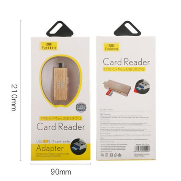 LECTOR DE TARJETAS USB A / Micro USB / Tipo-c ET-OT24 EARLDOM DORADO