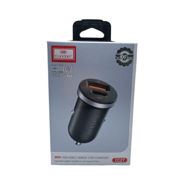 Cargador Cubo Carro 30W Entrada Tipo C Y Usb Es-Cc27 Earldom