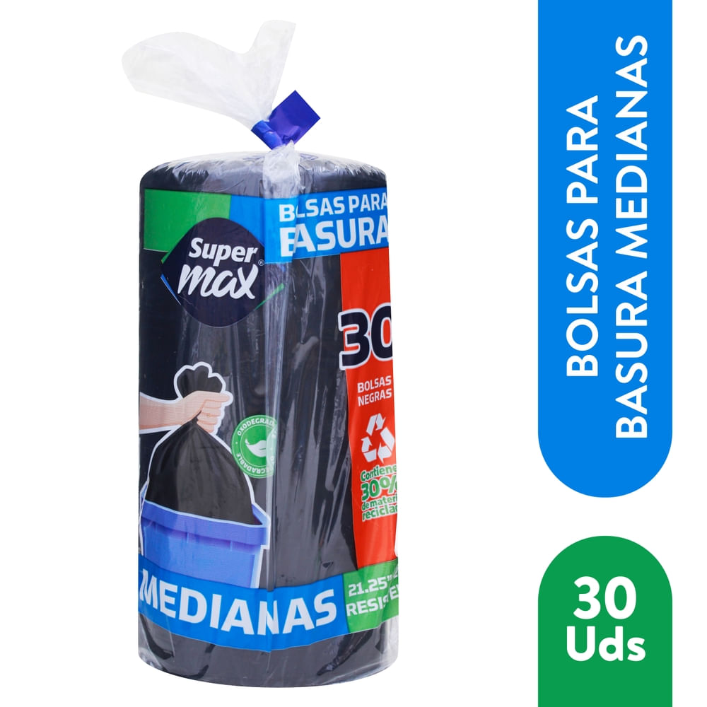 Bolsa Para Basura Supermax, Negra Mediana 30 Unidades