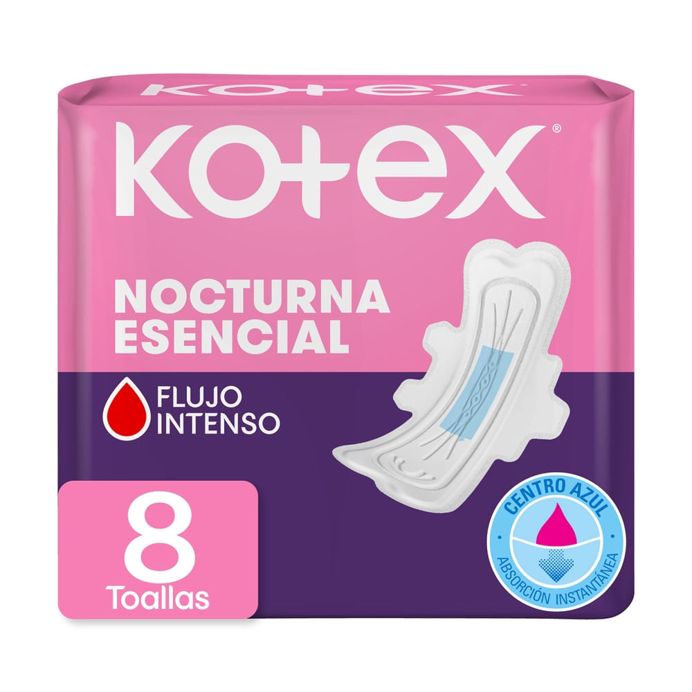 Toallas Femeninas Kotex Esencial Nocturna - 8 Unidades