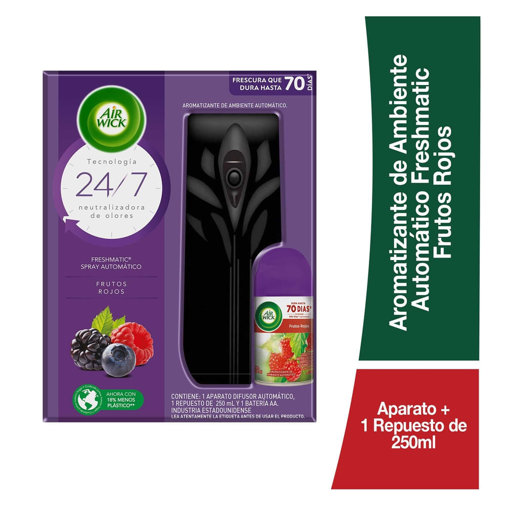 Aromatizante Ambiental Airwick Freshmatic Aparato + 1 Repuesto Aroma Frutos Rojos - 250 Ml
