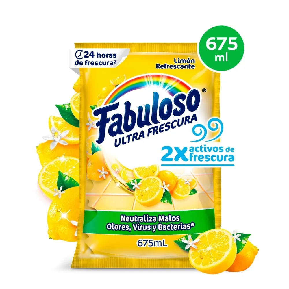 Desinfectante Fabuloso Antibacterial Frescura Activa Limón Refrescante Sachet - 675 Ml