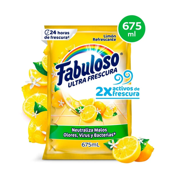 Desinfectante Fabuloso Antibacterial Frescura Activa Limón Refrescante Sachet - 675 Ml