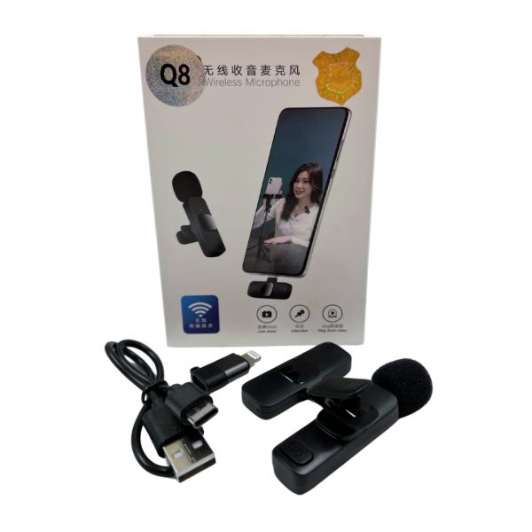 Microfono De Solapa Inalambrico Q8 Adaptador Tipo C + Iphone