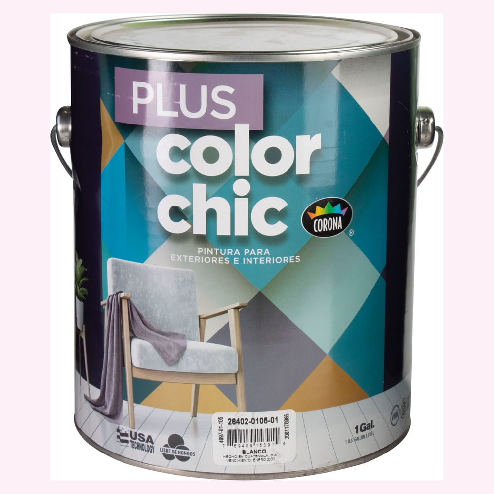 Pintura Latex Color Chic Plus, Para Interiores Color Blanco - 1 Galón