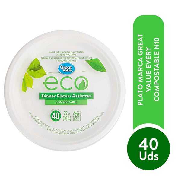 Plato Great Value Compostable N10 - 40 Uds