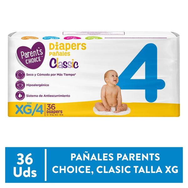 Pañales Parent's Choice Classic Talla XG - 36 Unidades
