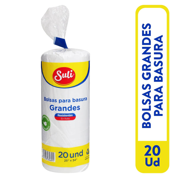 Bolsa Para Basura Suli Rollo Tamaño Grande Color Blanco - 20 Uds