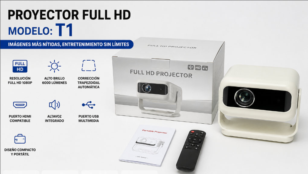 Proyector Video Beam Full HD Portátil Modelo T1