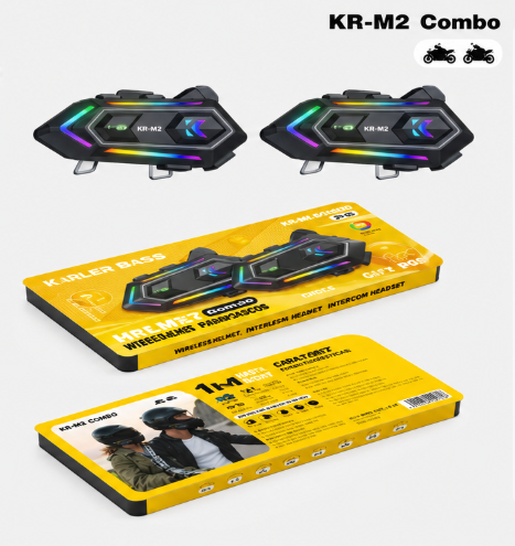 Intercomunicador Bluetooth Para Cascos DE Motocicleta Modelo KR-M2 Combo Negro