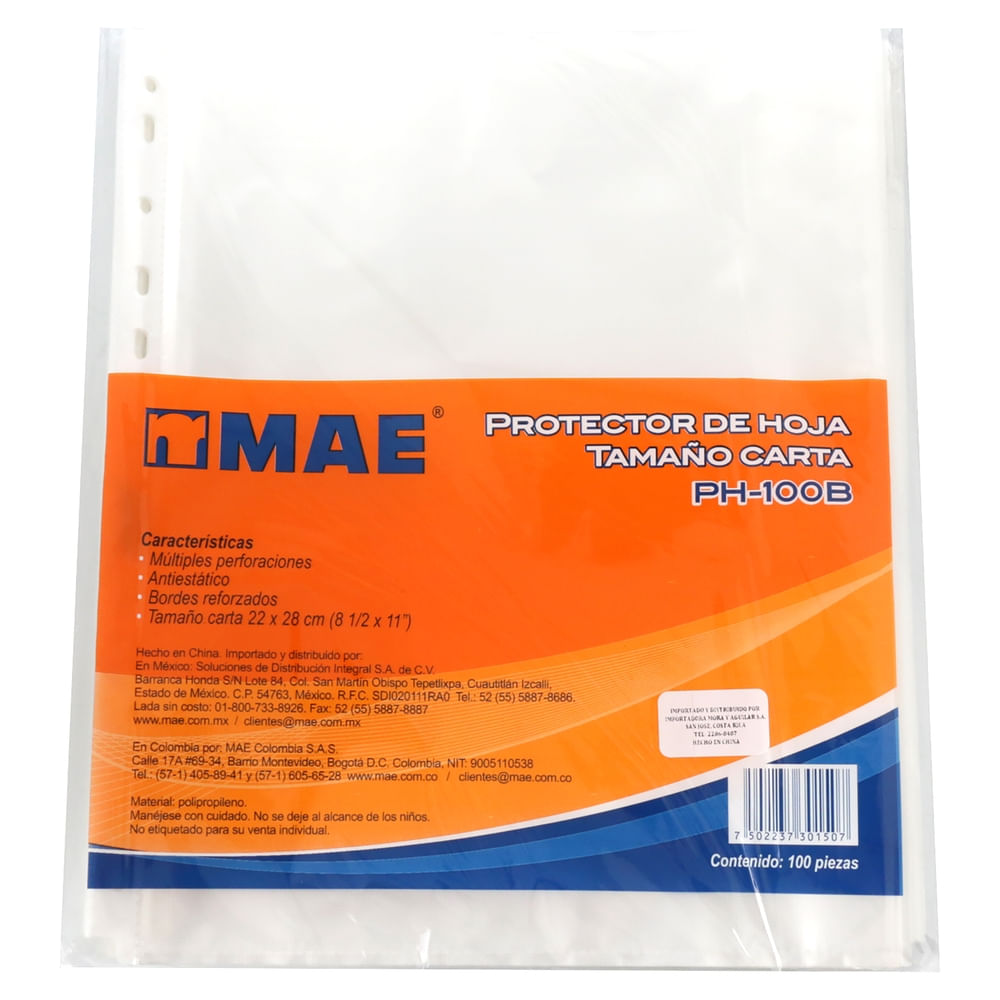Protector Mae, Plástico Para Hojas -100 Hojas