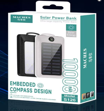 Power Bank Solar Maches SI26 10,000MAH CON Panel Solar Y Brújula Negro