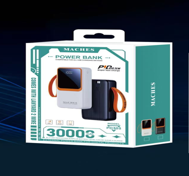 Power Bank PD303 30000MAH Carga Rápida 22.5W Negro