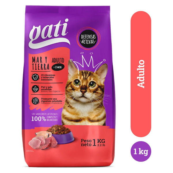 Alimento Seco Gati Para Gatos Adultos Sabor Mar Y Tierra - 1 Kg