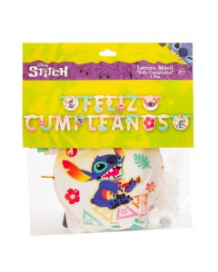 Letrero Cartón Feliz Cumpleaños Stich Multicolor