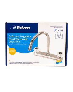 Grifo Para Fregadero Doble Manija Acrilico 8pulg 20.3cm